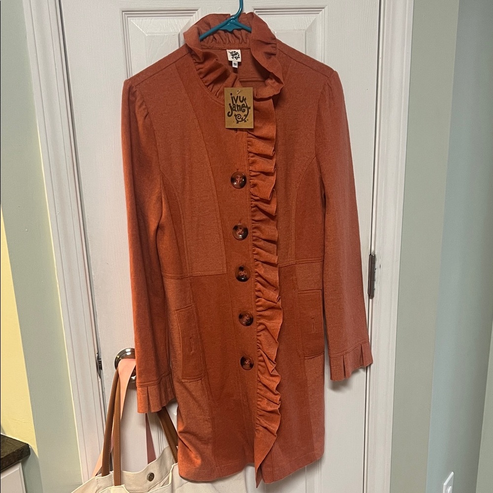 Ivy Jane Terracotta Wool Ruffle Front Jacket